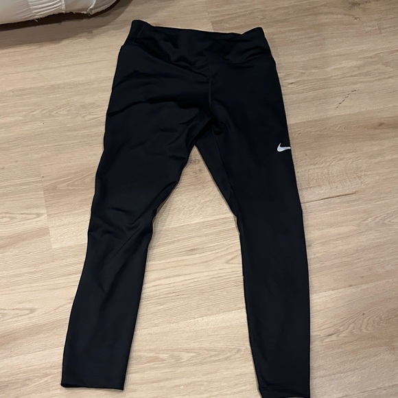Nike Kids Black Leggings with White Swoosh - Picture 1 of 3